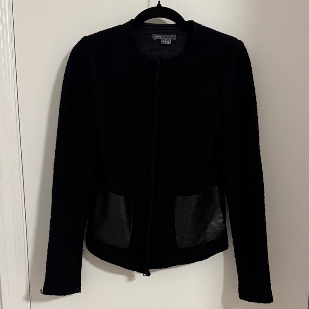 Vince Black Blazer with Leather Accents